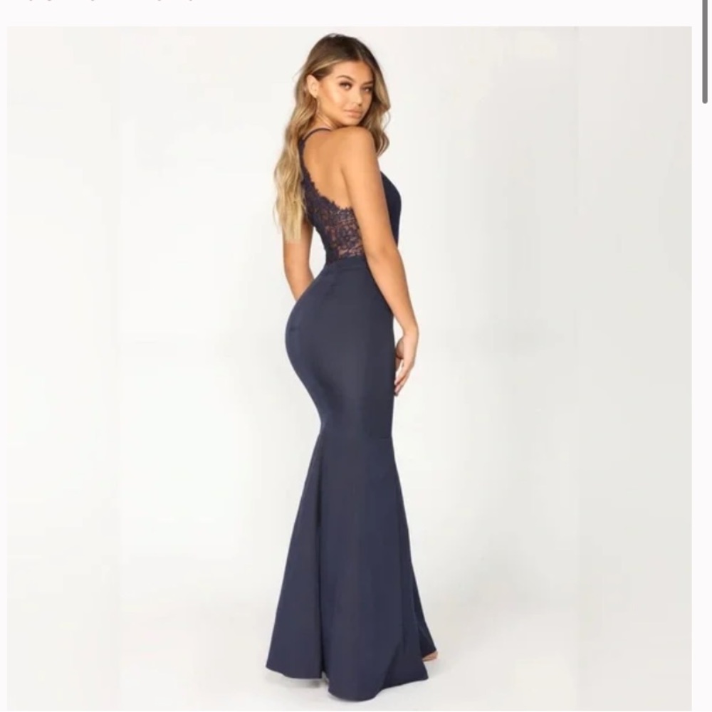 Fashion Nova Wonderful World Lace Back Formal Bridesmaid Maxi Dress Navy XS